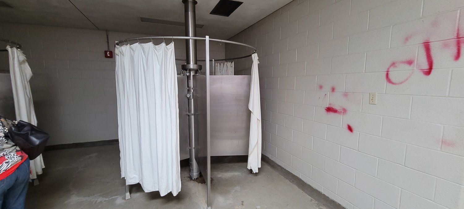 The showers in the locker room at the Royal STEM Academy are essentially unusable and the adjoining locker rooms have been used for storage for multiple years now according to staff. While the Royal Community Advisory Committee was touring the facility, a small snake was found in the locker room.